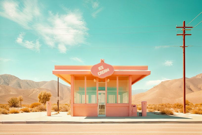 Verlaten Ijssalon in California - Betoverende foto in de stijl van Wes Anderson van Roger VDB