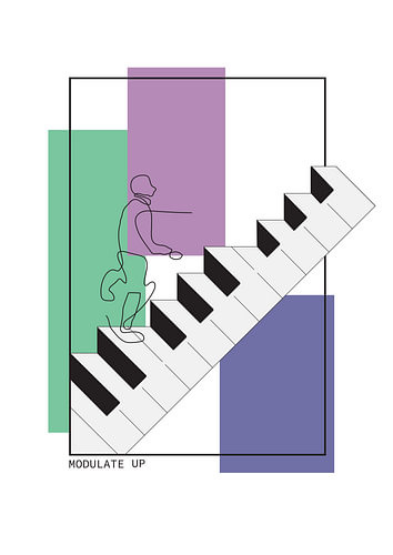 Ein Mann läuft auf einem Klavier: Modulate up