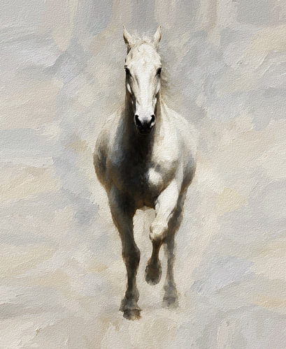 White Horse in Mist – Serene Equine Portrait