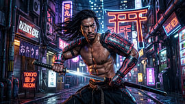 Japan, Neon Samurai von my pixel art