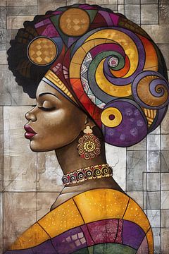 Kleurrijk abstract portret van Afrikaanse vrouw van Art & Soul Creations