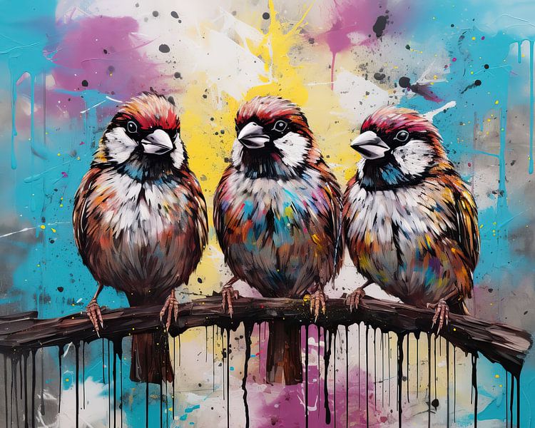 Colourful Sparrows | Colourful Bird Art by Eye catching paintings