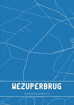 Blauwdruk | Landkaart | Wezuperbrug (Drenthe) van MijnStadsPoster
