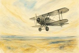 Sketch of a Biplane Flying Above Water by Markus Gann