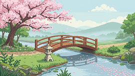 Sakura Bridge Over a Peaceful Stream — Japanese Pixel Art by my pixel art