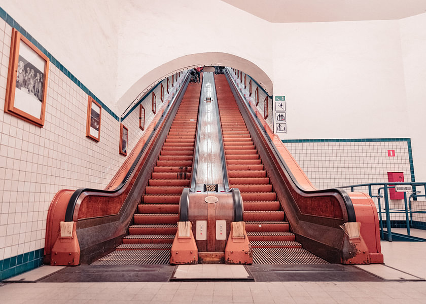 The Beautiful Wooden Escalators Of The Sint Annatunnel In Antwerp By 