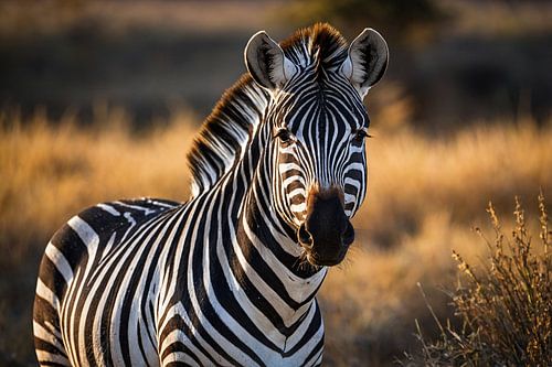 Zebra in natuurlijke omgeving bij zonsondergang
