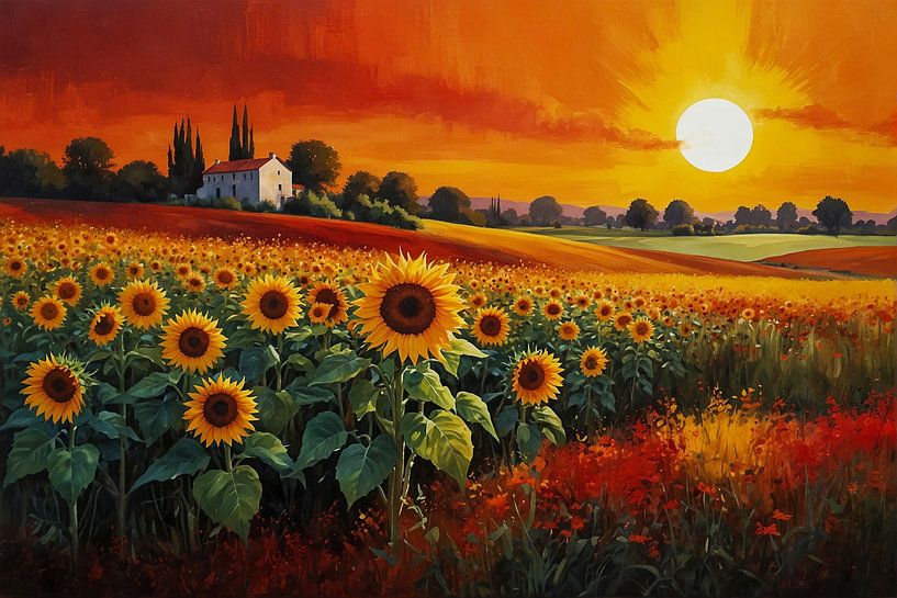 Zonnebloemenveld in Toscane van Jan Bouma