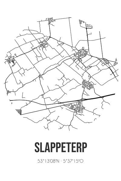 Slappeterp (Fryslan) | Map | Black and white by Prints of Place