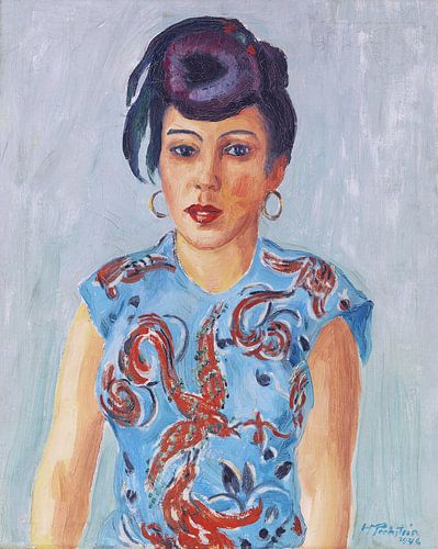 Max Pechstein, Portret van Freda Wermel in een blauwe blouse, 1946