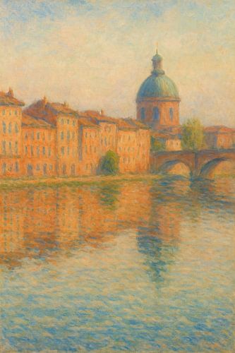 Toulouse Zonsondergang Reflecties - Impressionistische Garonne Muurkunst
