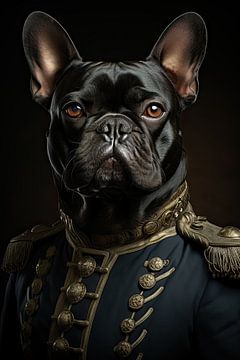 Französische Bulldogge in altmodischer Armeekleidung von Wall Wonder