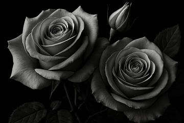 Black and white roses and bud by Imperial Art House