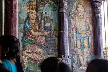 Parchtige muurschilderingen in de Ekambareswarar Temple in Kanchipuram van Martijn