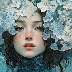 Bloemen Vrouw | Zachte Blauwe Mystiek van ARTEO Schilderijen