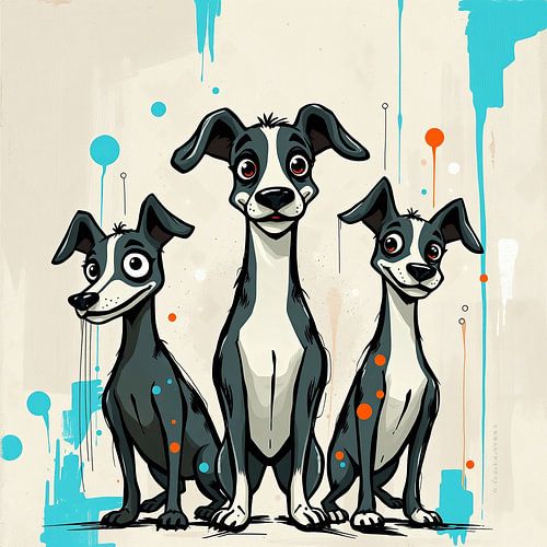 Onafscheidelijk - Drie honden in een brutale urban art-stijl