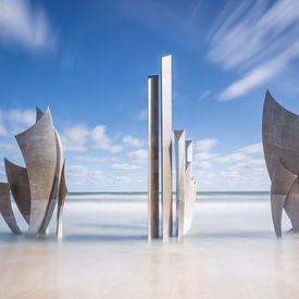 Monument Les Braves in the sea at Omaha Beach Normandy France by Silvia Thiel