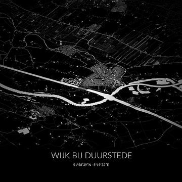 Black-and-white map of Wijk bij Duurstede, Utrecht. by Rezona