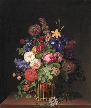Een licht rieten mandje met bloemen, Cladius Detlev Fritzsch