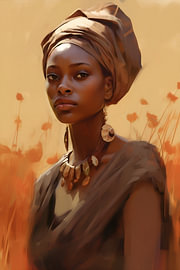 Afrikanische Frau in einem Mohnfeld von Steinfox Art