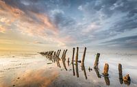 Poteaux vers l'horizon sur la mer des Wadden près de Wierum Friesland par Martijn van Dellen Aperçu