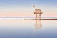 Observation post at the Grevelingenmeer at sunset