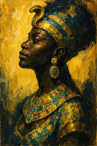 Royal woman from ancient Egypt (AI) (pharaoh, antiquity, portrait, painting, gold, luxury)
