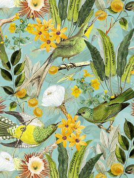 Oiseaux vintage tropicaux dans la jungle sur Floral Abstractions