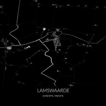 Zwart-witte landkaart van Lamswaarde, Zeeland. van Rezona
