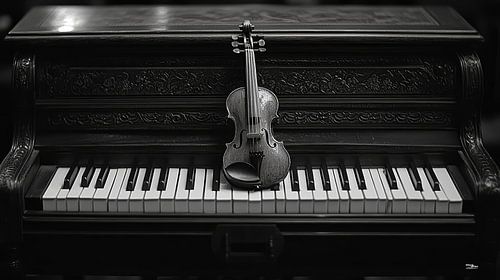 Muziekinstrument in zwart-wit