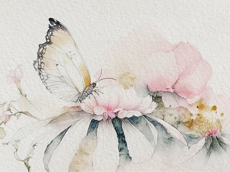 Butterfly on flower, series: Flora and fauna in pastel by Studio Pieternel