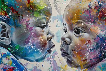 Digital abstract painterly portrait fictional woman and child by Egon Zitter