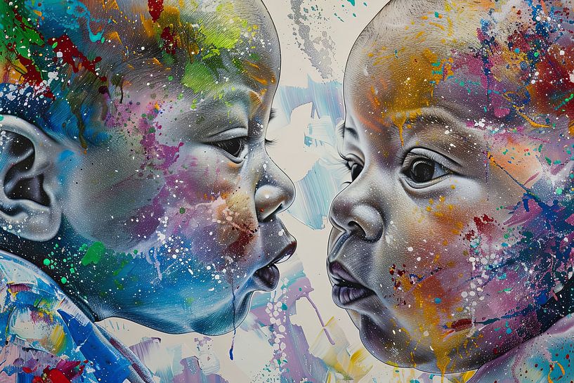 Digitaal abstract schilderachtig portret fictieve vrouw en kind van Egon Zitter