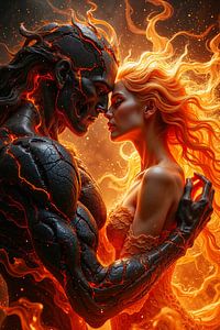 Dark Fantasy Wandbild: DARK ROMANCE – Ein Dämon und eine weibliche Lichtgestalt sind verliebt