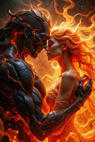 Dark Fantasy Gothic Wall Art: DARK ROMANCE – A Demon and a Female Being of Light Are in Love