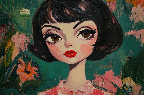 Girl and Flowers | Big Eyes by Eye catching paintings