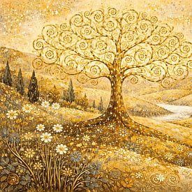 goldene Landschaft mit Lebensbaum von Claudia Gründler
