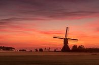 De broekmolen in de vroege mistige ochtend voor  zonsopkomst van Rob Saly thumbnail