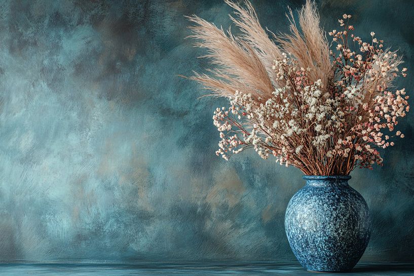 Rustic flowers in blue vase by Imperial Art House