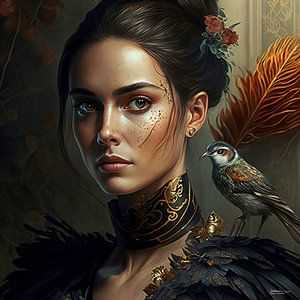 Mädchen gemischt mit Vogel