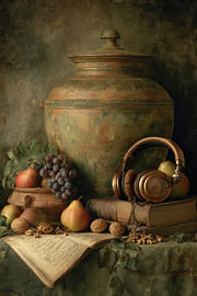 Kopfhörer – Elegantes Stillleben in Olivgrün von Joriali Fine Art