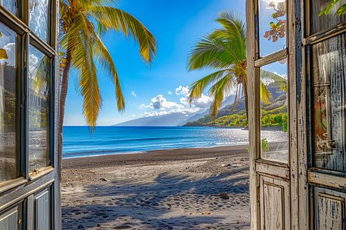 zicht door het raam van vakantieadres