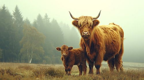 Schotse Hooglanders: Met haar Schattige Kalfje