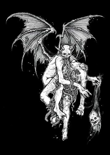 De gevleugelde demonenkoning eet mensen