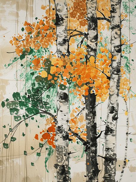 Automne Bouleaux Contraste Nature Abstraction Harmonie Aquarelle par gm_designs