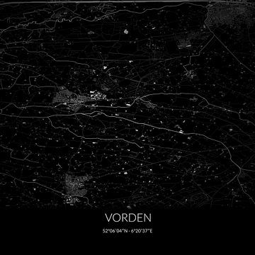 Schwarz-weiße Karte von Vorden, Gelderland. von Rezona