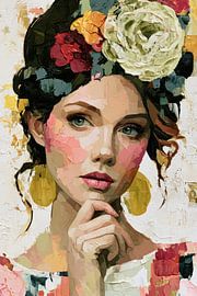schilderachig portret van fictieve vrouw met bloemen