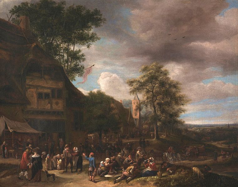 Dorfbewohner beim Fröhlichsein vor einem Gasthaus, Jan Steen von Meisterhafte Meister