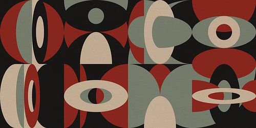 Abstracte retro geometrie in terra, salie, zwart en wit