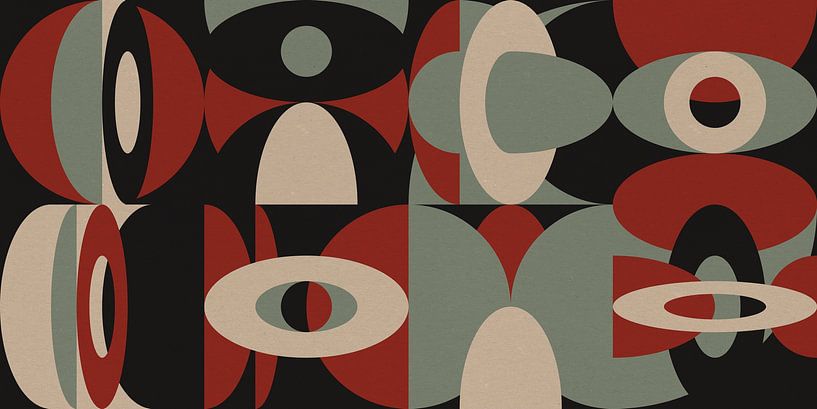 Abstrakte Retro-Geometrie in Terra, Salbei, Schwarz und Weiß von Dina Dankers